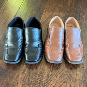 2 pairs Boys slip on dress shoes Black and Brown size 4